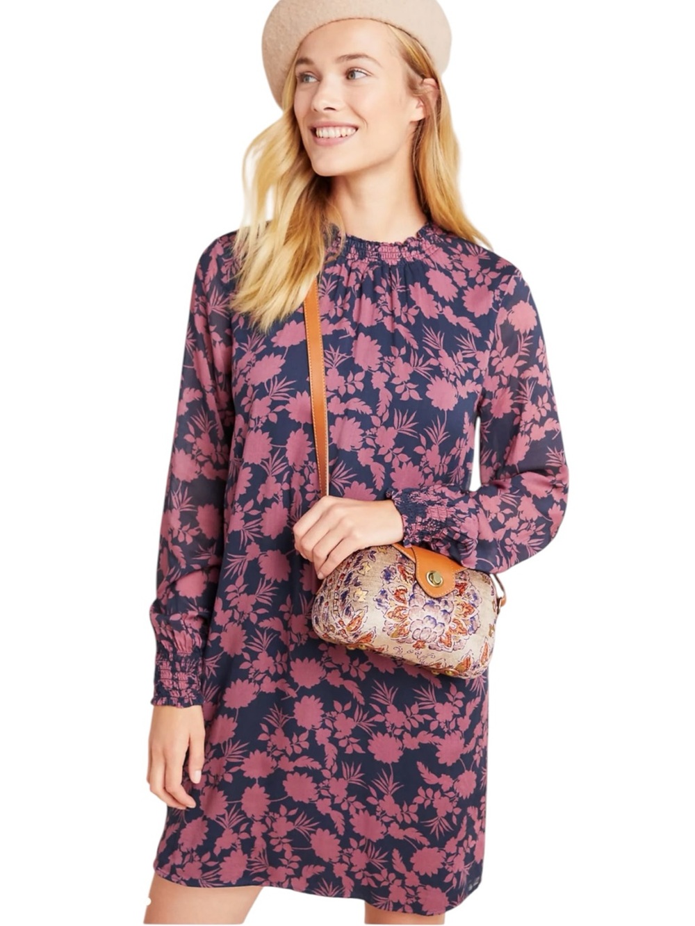 CLOTH & STONE Anthropologie Stephanie Floral Smocked Boho Tunic Dress Medium